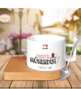BK Gift Kişiye Özel Mesleki Tekstil Mühendisi Ahşap Altlıklı Seramik Fincan - 2