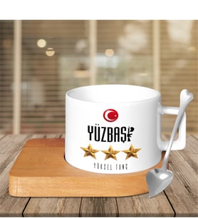 BK Gift Kişiye Özel Mesleki Yüzbaşı Ahşap Altlıklı Seramik Fincan
