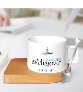 BK Gift Kişiye Özel Mesleki Yeminli Mali Müşavir Ahşap Altlıklı Seramik Fincan