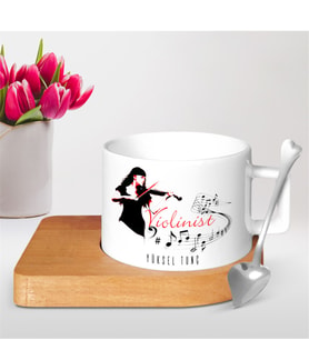 BK Gift Kişiye Özel Mesleki Violinist Ahşap Altlıklı Seramik Fincan