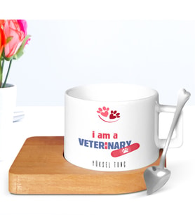 BK Gift Kişiye Özel Mesleki Veteriner Hekim Ahşap Altlıklı Seramik Fincan - 1
