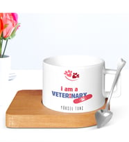 BK Gift Kişiye Özel Mesleki Veteriner Hekim Ahşap Altlıklı Seramik Fincan - 1