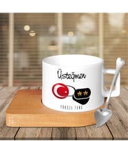 BK Gift Kişiye Özel Mesleki Üsteğmen Ahşap Altlıklı Seramik Fincan