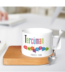 BK Gift Kişiye Özel Mesleki Tercüman Ahşap Altlıklı Seramik Fincan