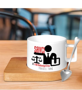 BK Gift Kişiye Özel Mesleki Savcı Ahşap Altlıklı Seramik Fincan