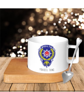 BK Gift Kişiye Özel Mesleki Polis Ahşap Altlıklı Seramik Fincan - 2
