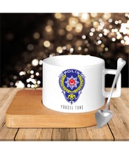 BK Gift Kişiye Özel Mesleki Polis Ahşap Altlıklı Seramik Fincan - 2