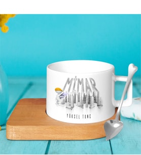 BK Gift Kişiye Özel Mesleki Mimar Ahşap Altlıklı Seramik Fincan - 1