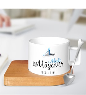 BK Gift Kişiye Özel Mesleki Mali Müşavir Ahşap Altlıklı Seramik Fincan