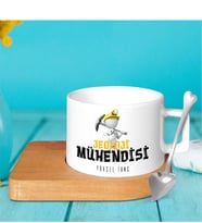 BK Gift Kişiye Özel Mesleki Jeoloji Mühendisi Ahşap Altlıklı Seramik Fincan - 1