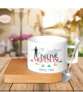 BK Gift Kişiye Özel Mesleki İşletme Mühendisi Ahşap Altlıklı Seramik Fincan - 1