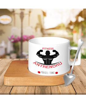 BK Gift Kişiye Özel Mesleki Fitness Antrenörü Ahşap Altlıklı Seramik Fincan - 4