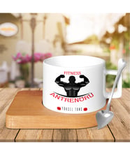 BK Gift Kişiye Özel Mesleki Fitness Antrenörü Ahşap Altlıklı Seramik Fincan - 4