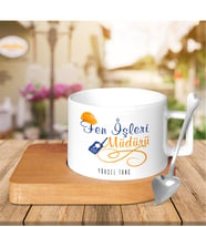 BK Gift Kişiye Özel Mesleki Fen İşleri Müdürü Ahşap Altlıklı Seramik Fincan
