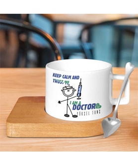 BK Gift Kişiye Özel Mesleki Doktor Ahşap Altlıklı Seramik Fincan - 3