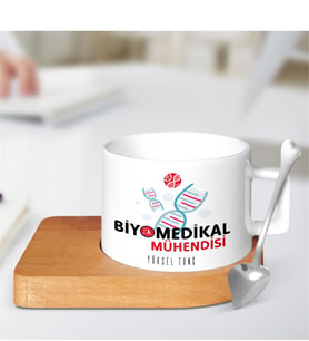 BK Gift Kişiye Özel Mesleki Biyomedikal Mühendisi Ahşap Altlıklı Seramik Fincan