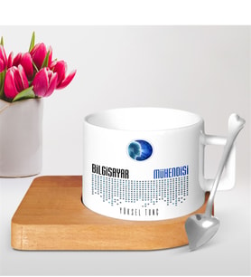 BK Gift Kişiye Özel Mesleki Bilgisayar Mühendisi Ahşap Altlıklı Seramik Fincan - 1