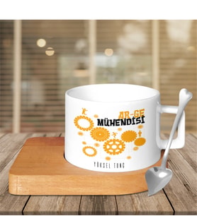 BK Gift Kişiye Özel Mesleki Ar-ge Mühendisi Ahşap Altlıklı Seramik Fincan - 2