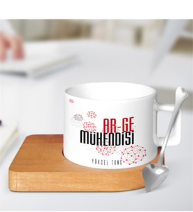 BK Gift Kişiye Özel Mesleki Ar-ge Mühendisi Ahşap Altlıklı Seramik Fincan - 1