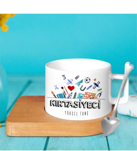 BK Gift Kişiye Özel Mesleki Kırtasiyeci Ahşap Altlıklı Seramik Fincan