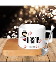 BK Gift Kişiye Özel Mesleki Kasap Ahşap Altlıklı Seramik Fincan