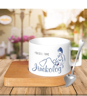 BK Gift Kişiye Özel Mesleki Jinekolog Ahşap Altlıklı Seramik Fincan - 1