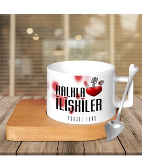 BK Gift Kişiye Özel Mesleki Halkla İlişkiler Ahşap Altlıklı Seramik Fincan