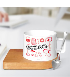 BK Gift Kişiye Özel Mesleki Eczacı Ahşap Altlıklı Seramik Fincan - 1