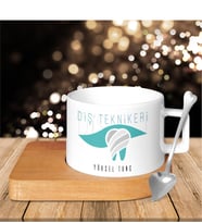 BK Gift Kişiye Özel Mesleki Diş Teknikeri Ahşap Altlıklı Seramik Fincan