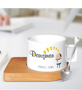 BK Gift Kişiye Özel Mesleki Danışman Ahşap Altlıklı Seramik Fincan
