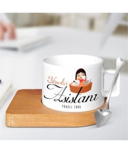 BK Gift Kişiye Özel Mesleki Yönetici Asistanı Ahşap Altlıklı Seramik Fincan