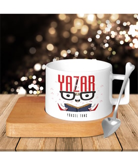BK Gift Kişiye Özel Mesleki Yazar Ahşap Altlıklı Seramik Fincan - 1
