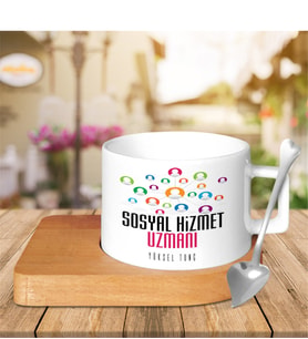 BK Gift Kişiye Özel Mesleki Sosyal Hizmet Uzmanı Ahşap Altlıklı Seramik Fincan - 1