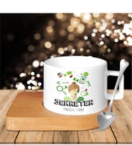 BK Gift Kişiye Özel Mesleki Sekreter Ahşap Altlıklı Seramik Fincan