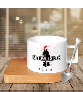 BK Gift Kişiye Özel Mesleki Paramedik Ahşap Altlıklı Seramik Fincan - 2