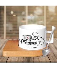 BK Gift Kişiye Özel Mesleki Paramedik Ahşap Altlıklı Seramik Fincan - 1