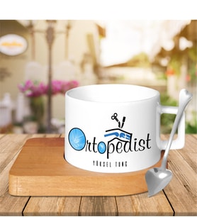 BK Gift Kişiye Özel Mesleki Ortopedist Ahşap Altlıklı Seramik Fincan - 2