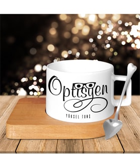 BK Gift Kişiye Özel Mesleki Optisyen Ahşap Altlıklı Seramik Fincan - 2