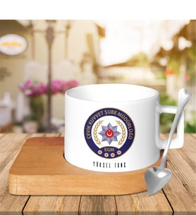 BK Gift Kişiye Özel Mesleki Çevik Kuvvet Ahşap Altlıklı Seramik Fincan - 2