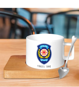 BK Gift Kişiye Özel Mesleki Çevik Kuvvet Ahşap Altlıklı Seramik Fincan - 1