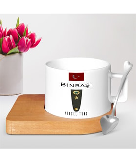 BK Gift Kişiye Özel Mesleki Binbaşı Ahşap Altlıklı Seramik Fincan