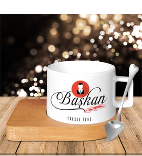 BK Gift Kişiye Özel Mesleki Başkan Ahşap Altlıklı Seramik Fincan - 2