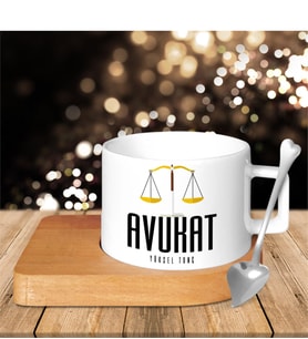 BK Gift Kişiye Özel Mesleki Avukat Ahşap Altlıklı Seramik Fincan - 1