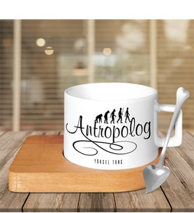 BK Gift Kişiye Özel Mesleki Antropolog Ahşap Altlıklı Seramik Fincan - 1