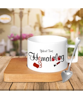 BK Gift Kişiye Özel Mesleki Hematolog Ahşap Altlıklı Seramik Fincan