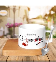 BK Gift Kişiye Özel Mesleki Hematolog Ahşap Altlıklı Seramik Fincan