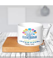 BK Gift Kişiye Özel Mesleki Elektronik Mühendisi Ahşap Altlıklı Seramik Fincan - 1