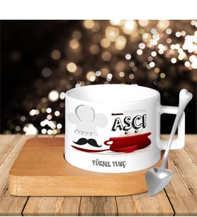 BK Gift Kişiye Özel Mesleki Aşçı Ahşap Altlıklı Seramik Fincan - 1