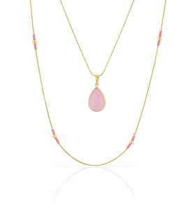 Pembe Taşlı Çift Zincir Kolye Ps0965