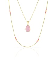 Pembe Taşlı Çift Zincir Kolye Ps0965